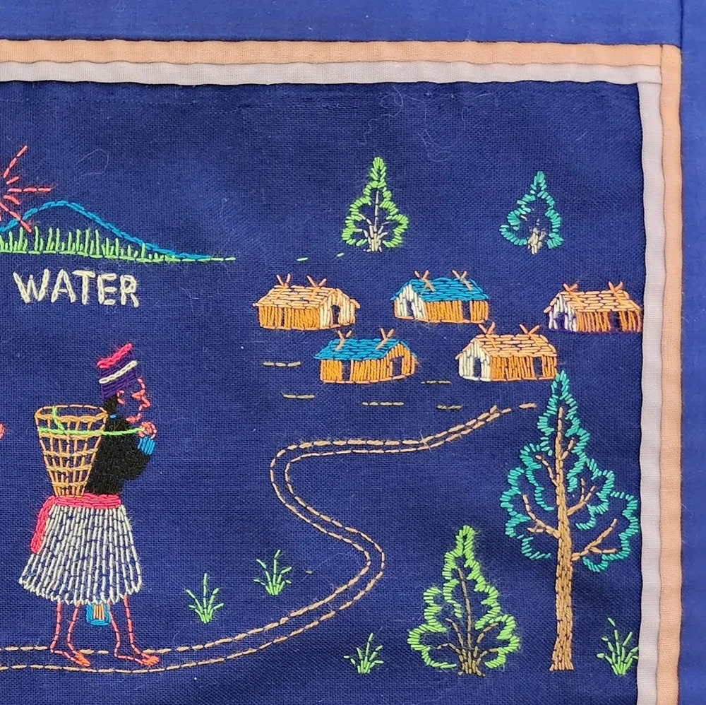 Handmade Pillow Cover Embroidered They Are Carrying Water Preparing Rice Zipper
